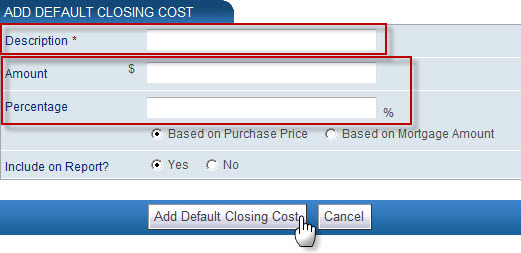 Top Producer 8i - Financials - Default Closing Cost