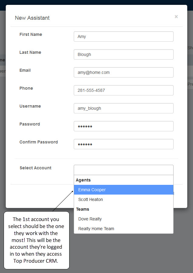 assistant select account