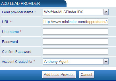 Add Lead Provider: Wolfnet / MLS Finder